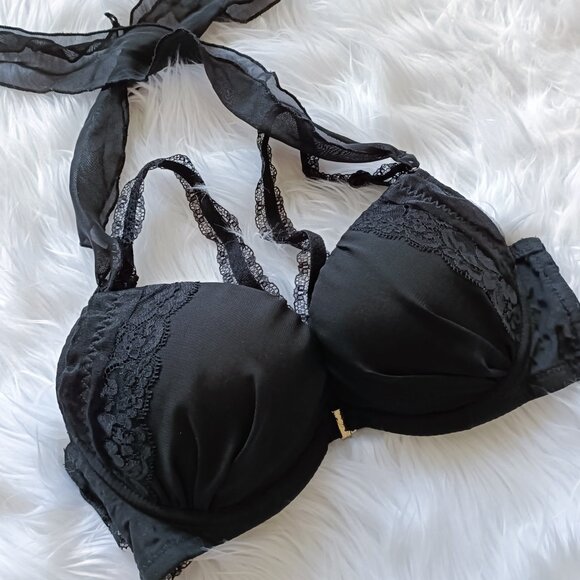 White lace front clasp halter push-up bra - Picture 2 of 4